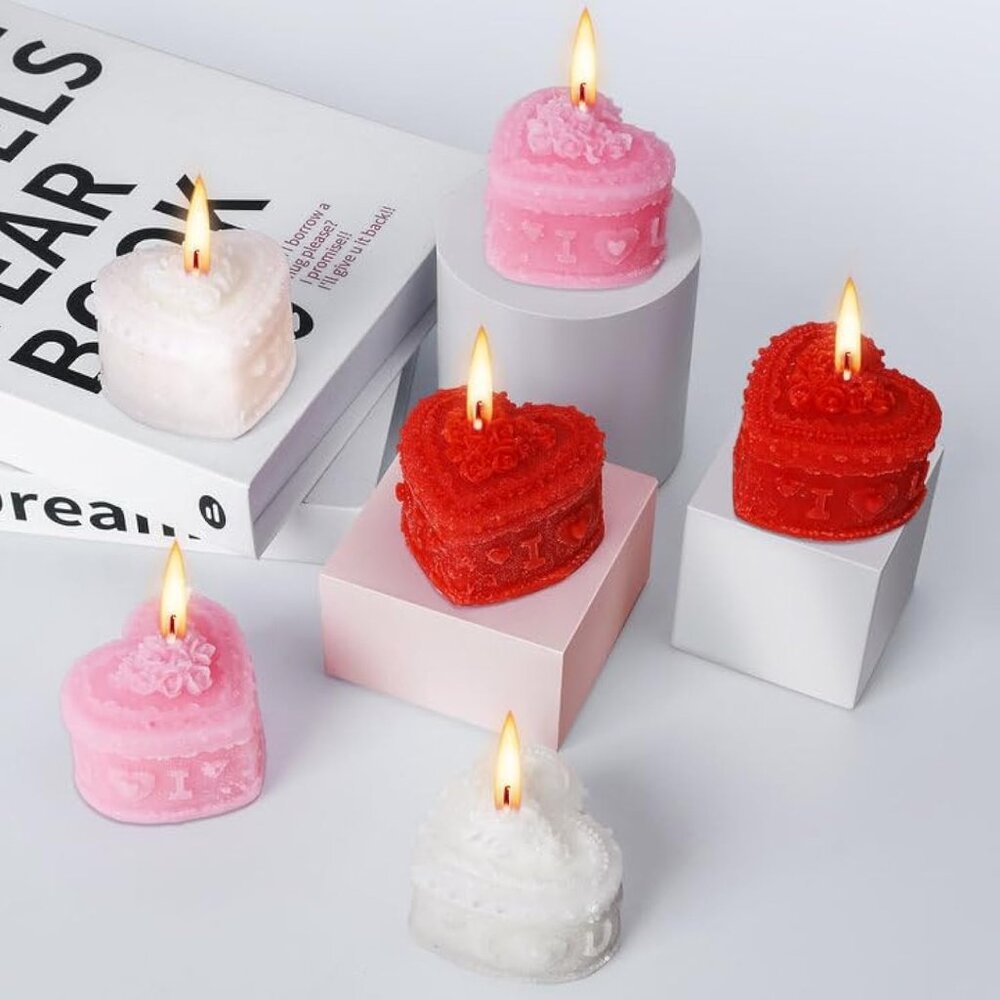 6 Pcs Valentine's Day Heart Candles- Love Heart Shape Scented Candles- Handmade